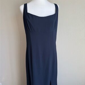 Amsale Navy Square Neck Shift Formal Maxi Dress Women 12 Bridesmaid Prom Simple